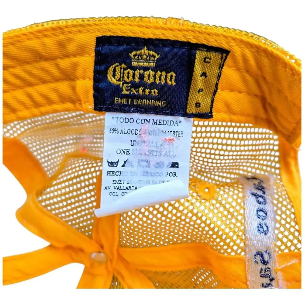 Corona Extra Beer Hat Cap Mens Adjustable Strapback Yellow White Two Tone Mesh